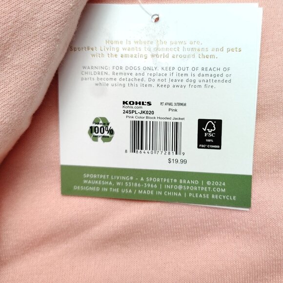 SportPet Living Dog Large Dual-Color peach and Burgundy Pet Hoodie Jacket - Picture 7 of 7